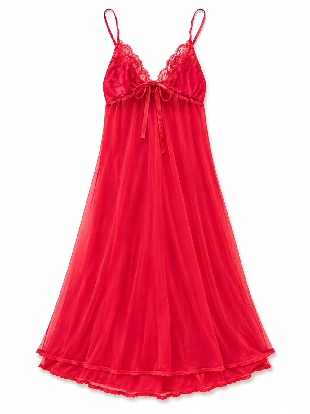 Vintage Red Sheer Lace-Trim Maxi Slip Dress - Picture 2 of 3